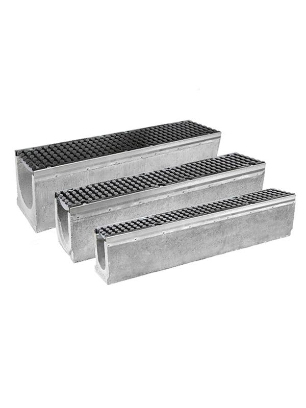 Лоток водоотводный бетонный ЛВБ PP DN100 H170…240 с решеткой чугунной D400, Е600 (комплект)